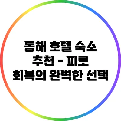 동해 호텔 숙소 추천 - 피로 회복의 완벽한 선택