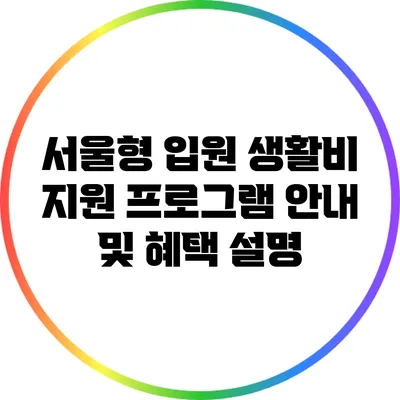 서울형 입원 생활비 지원 프로그램 안내 및 혜택 설명
