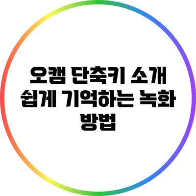 오캠 단축키 소개: 쉽게 기억하는 녹화 방법