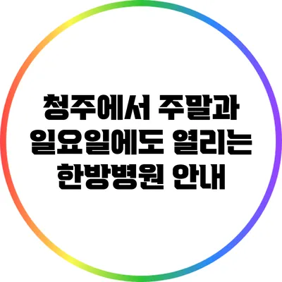 청주에서 주말과 일요일에도 열리는 한방병원 안내