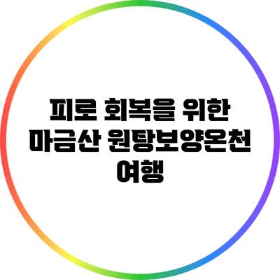 피로 회복을 위한 마금산 원탕보양온천 여행