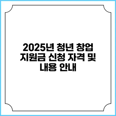 2025년 청년 창업 지원금 신청 자격 및 내용 안내
